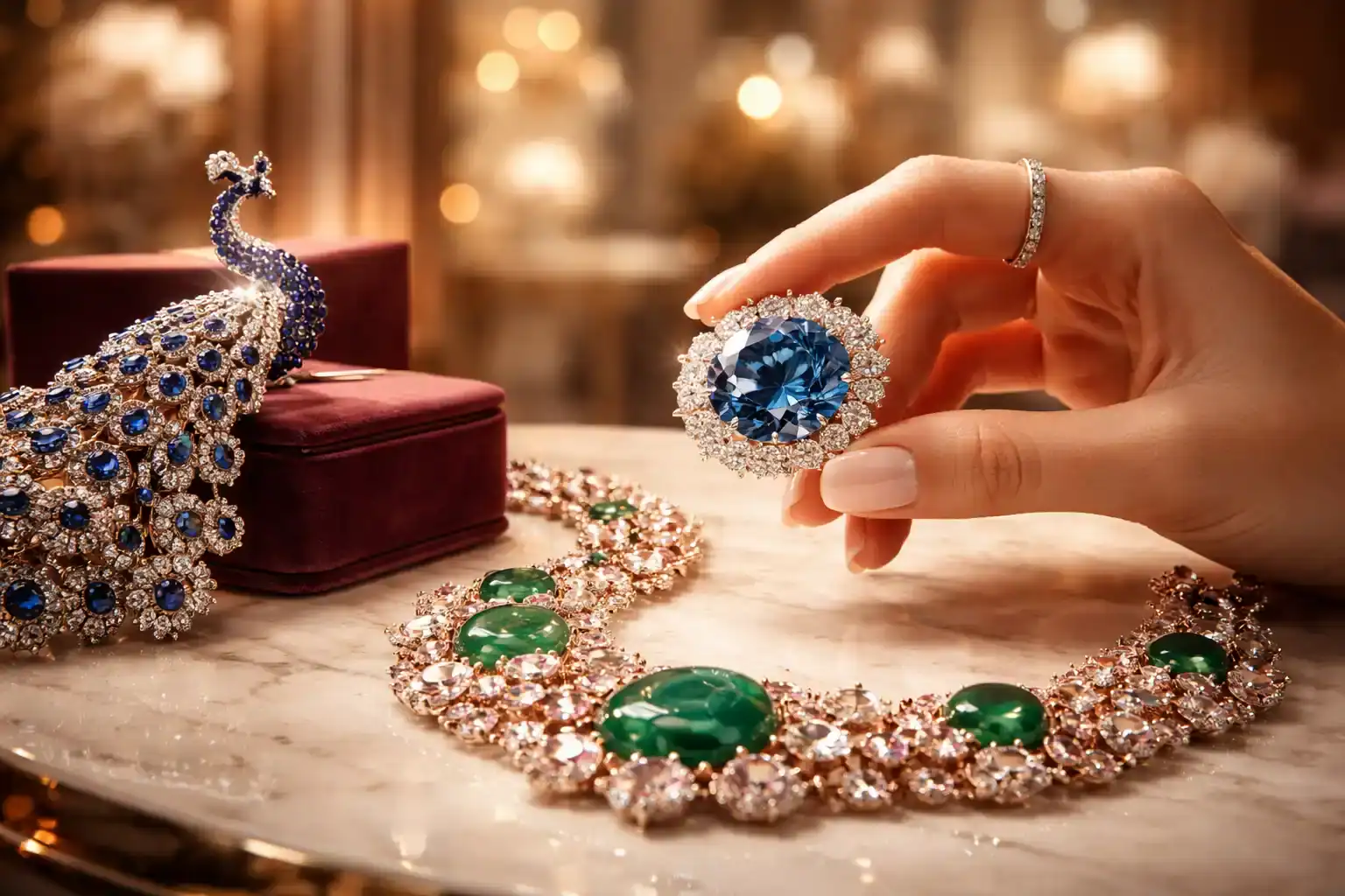 Le bijou le plus cher du monde, Diamant Hope sur table de luxe