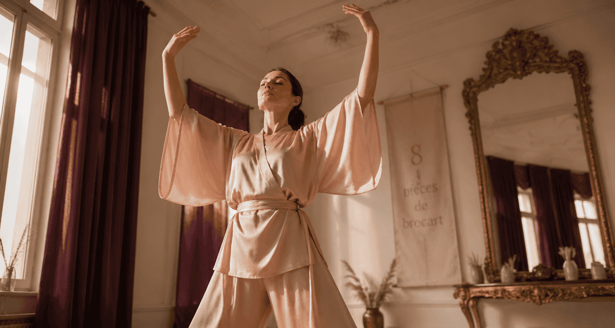 Les 8 postures du qi gong Soutenir le ciel femme bras levés