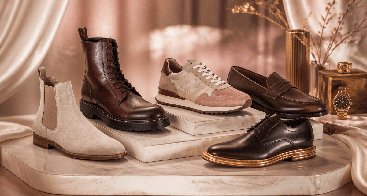 chaussure homme tendance 2025 sur podium marbre accessoires luxe