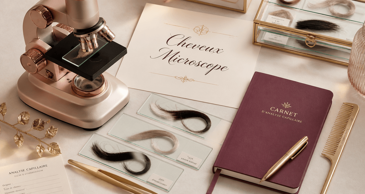 cheveux microscope sur table élégante avec mèches et outils