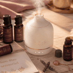 diffuseur humidificateur huile essentielle en céramique ivoire sur table
