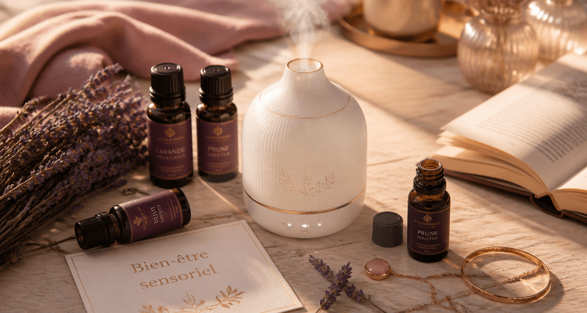 diffuseur humidificateur huile essentielle en céramique ivoire sur table