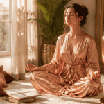 Elevation spirituelle femme méditant intérieur luxe