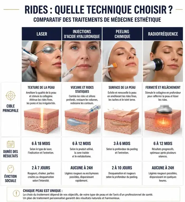 Comparatif des techniques de médecine esthétique pour le traitement des rides du visage laser avant-après