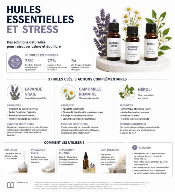 Infographie des huiles essentielles pour le stress et l'anxiété