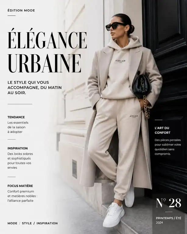 Femme portant un survêtement tendance pour un look urbain chic et moderne