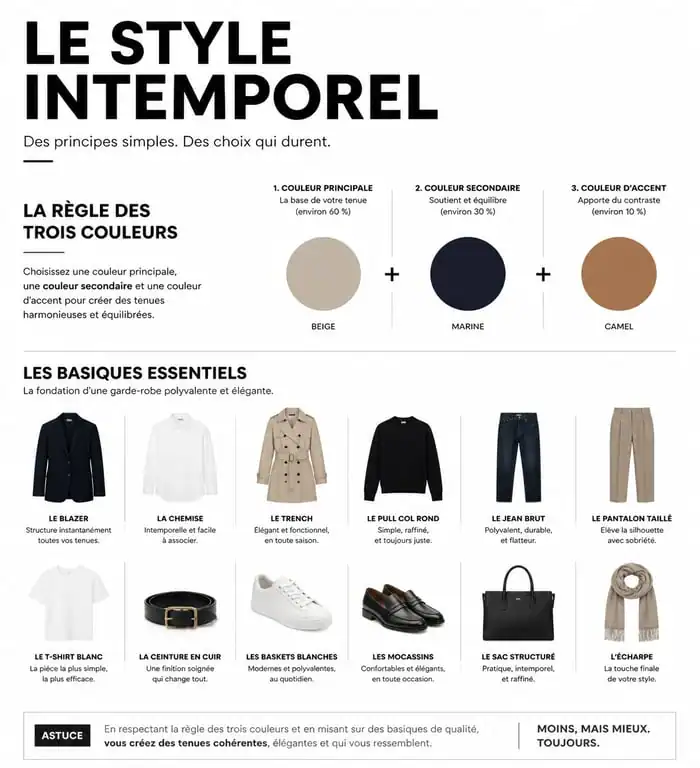 Infographie sur les règles pour être bien habillé et choisir ses basiques de garde-robe