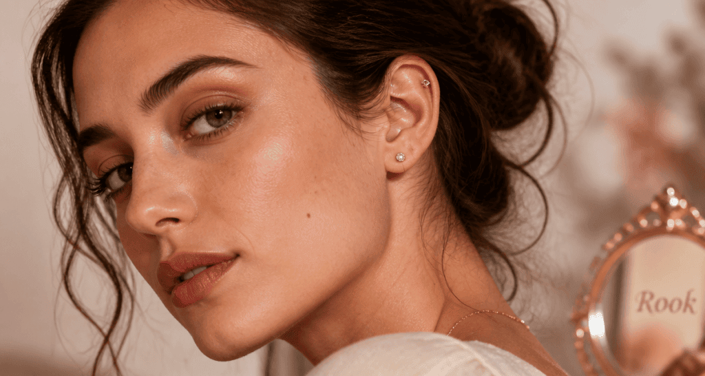 percing rook doré oreille femme