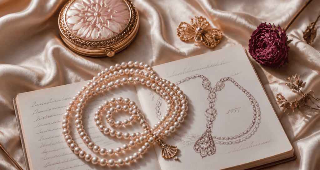 perle en collier spirale sur soie ivoire