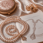 perle en collier spirale sur soie ivoire