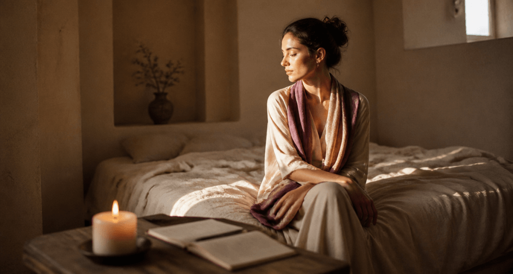 retraite spirituelle femme seule assise chambre