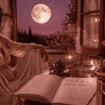 Femme réalisant un rituel pleine lune près d'un autel