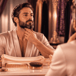 barbe style homme devant miroir vintage