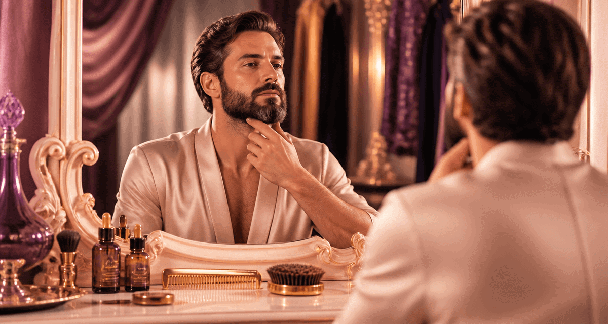 barbe style homme devant miroir vintage