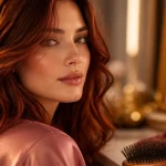 Cheveux auburn cuivré : reflets cuivrés solaires en gros plan