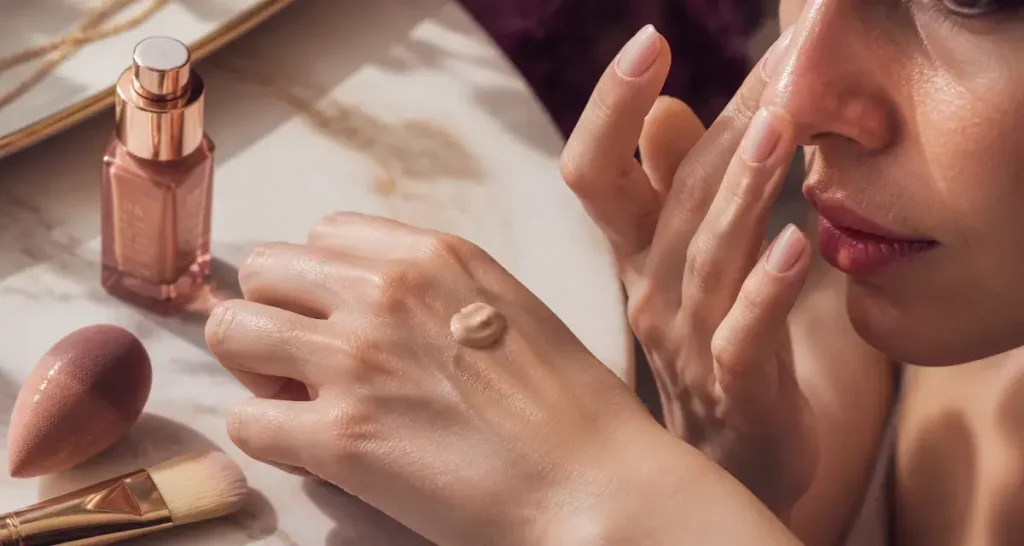 Comment appliquer une BB crème : tapotage au bout des doigts sur le visage avec éponge et crème