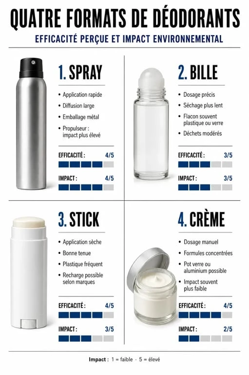 Infographie comparative pour savoir quel déodorant choisir selon son type de peau et ses besoins