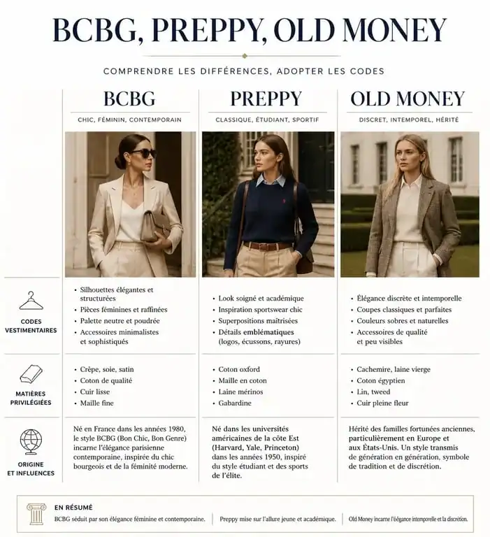 Comparatif des styles vestimentaires masculins : BCBG, Preppy et Old Money pour adopter le style bcbg homme.