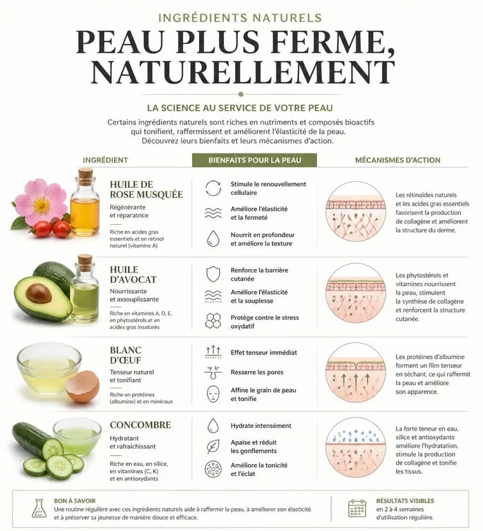 Infographie sur les remèdes de grand-mère pour raffermir la peau naturellement