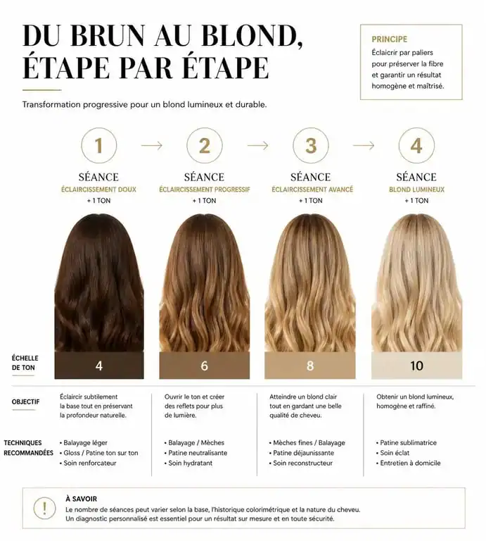 Nombre de séances de balayage pour devenir blonde selon la couleur de base