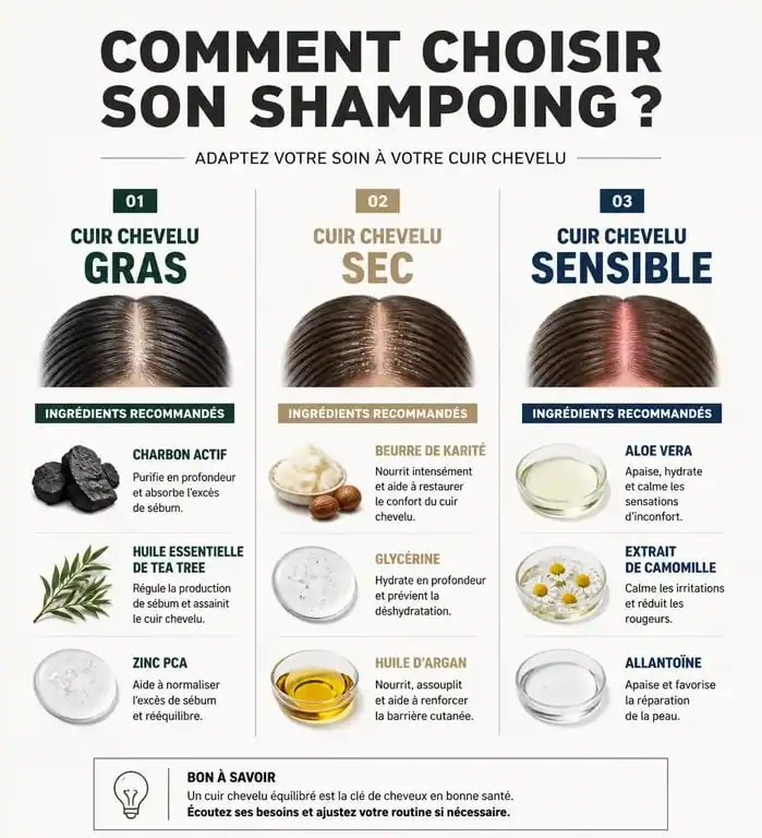 Infographie pour savoir quel shampoing choisir selon son type de cuir chevelu