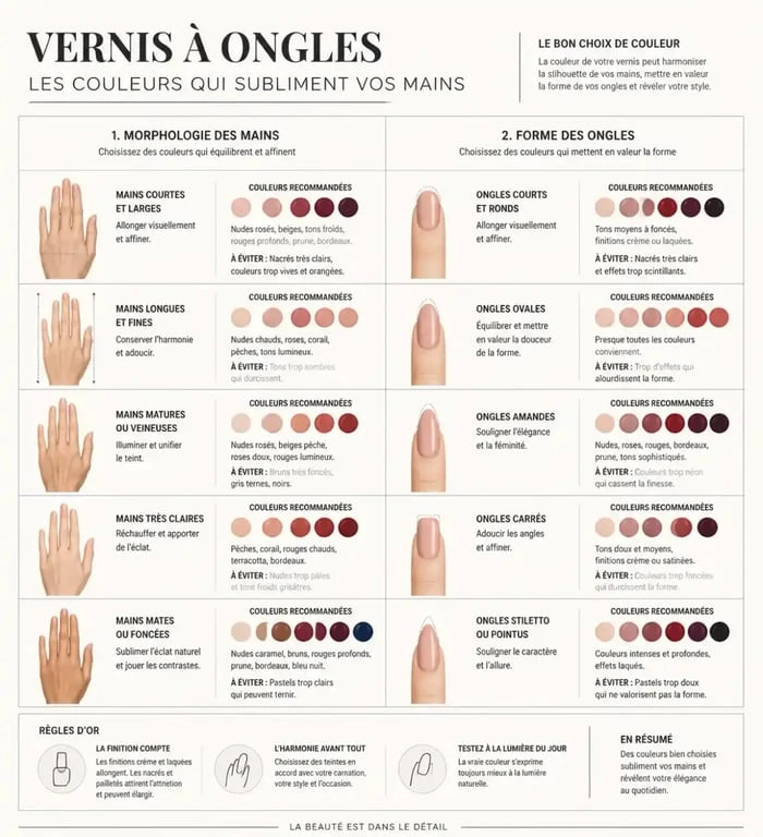 Infographie des tendances vernis à ongles selon la morphologie des mains et des ongles
