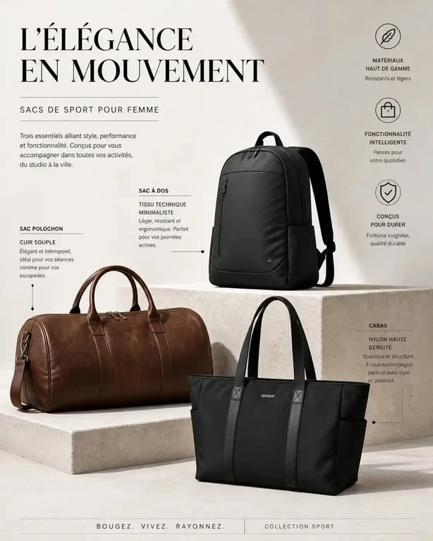Sélection de sacs de sport femme chic pour un look élégant et fonctionnel