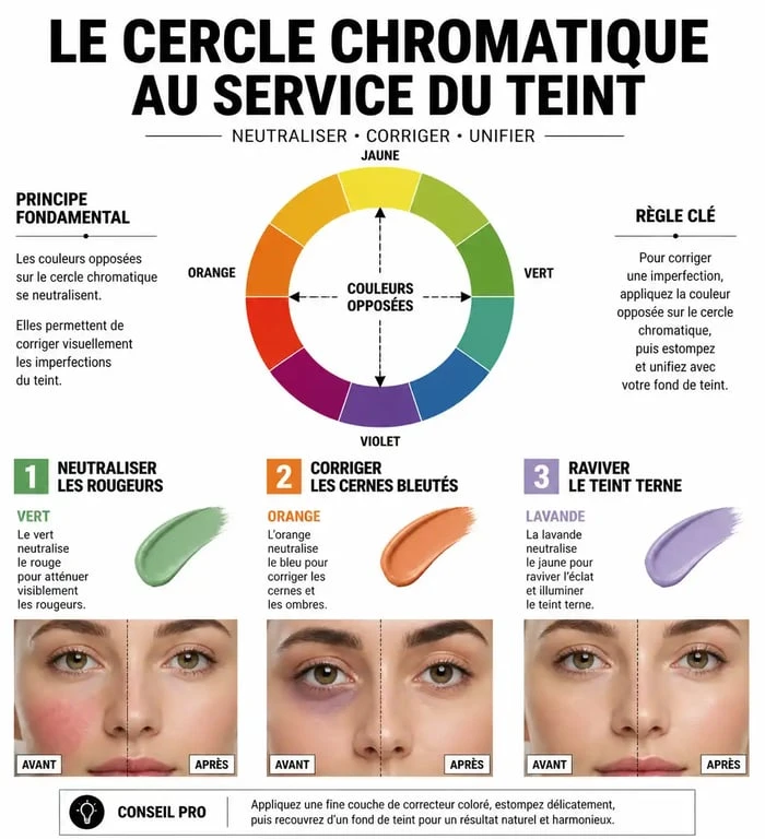 Infographie sur la colorimétrie pour choisir le meilleur correcteur de teint