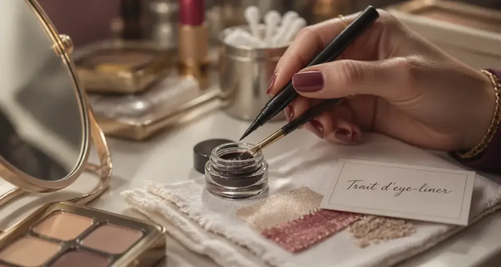 Eye liner comment le mettre : main traçant un trait d’eye-liner en 4 étapes