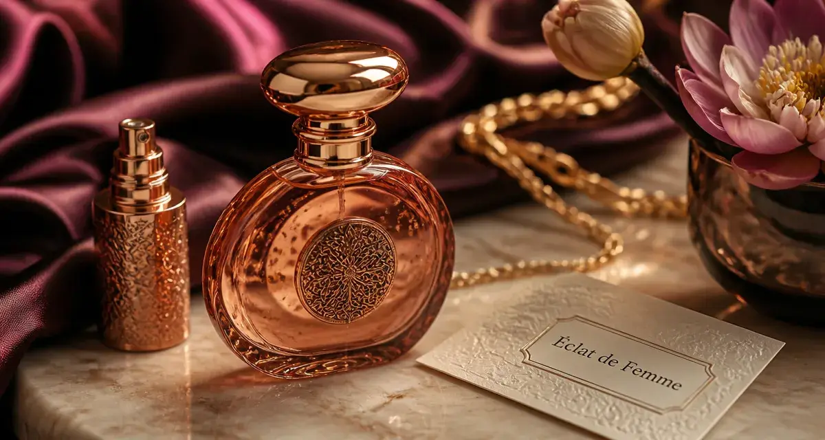 parfum eclat de femme Éclat de Femme, flacon sur table marbre