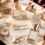 parfums generiques flacons minimalistes plateau marbre