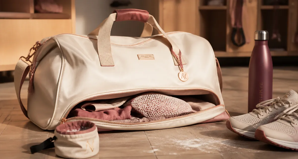 Sac sport femme chic en nylon satiné ivoire, élégance et performance