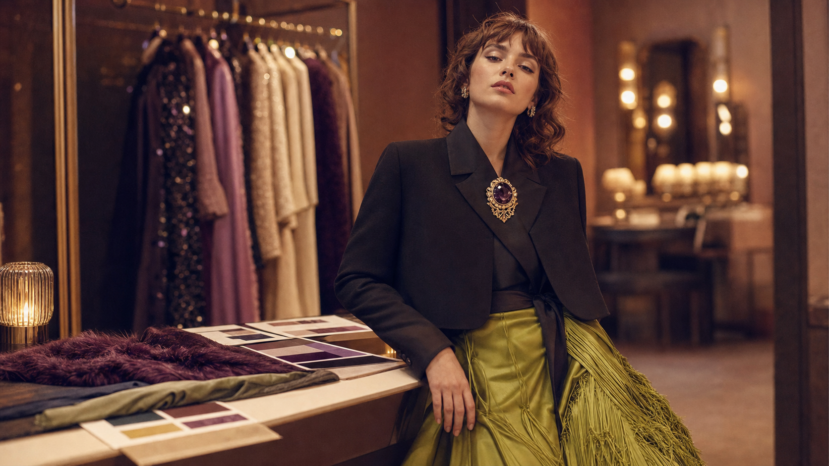 Tendance mode 2025 : boléro et jupe frangée satin