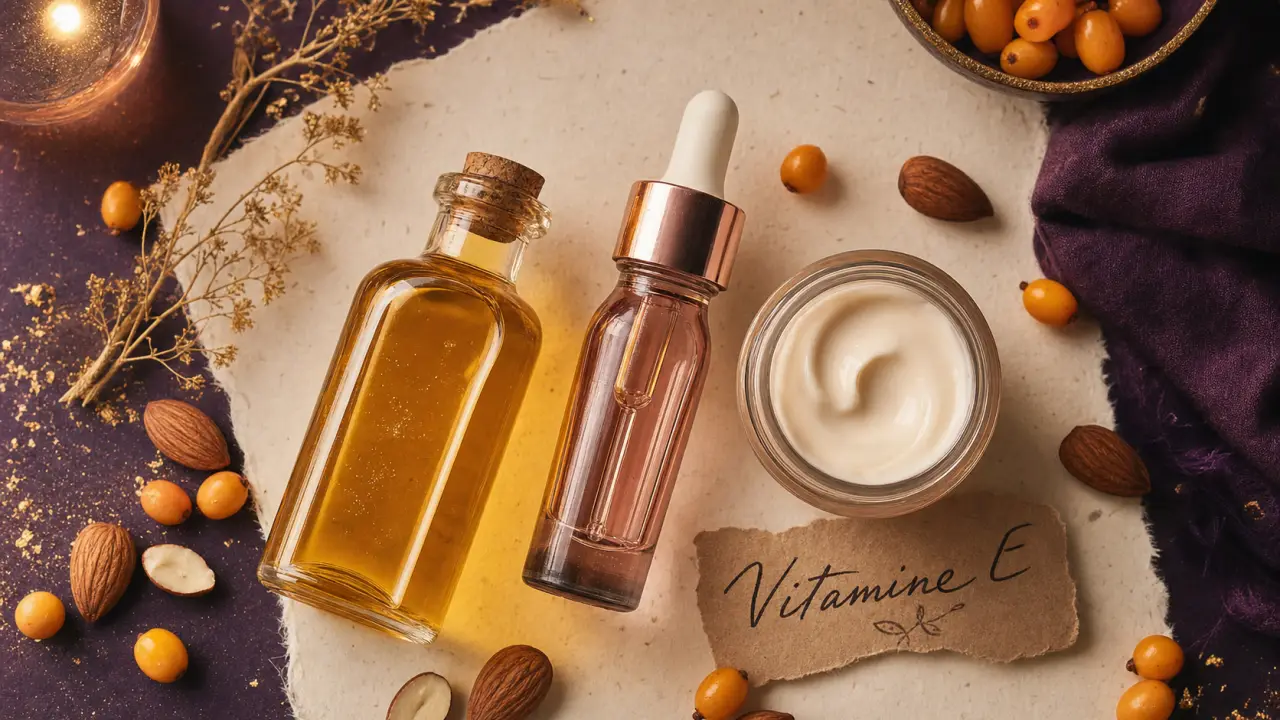 Bienfaits vitamine e pour la peau : huile, sérum et crème antioxydants