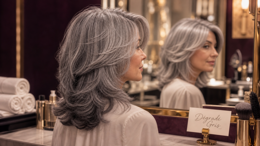 Coupe cheveux gris dégradé : volume sans effet vieillissant