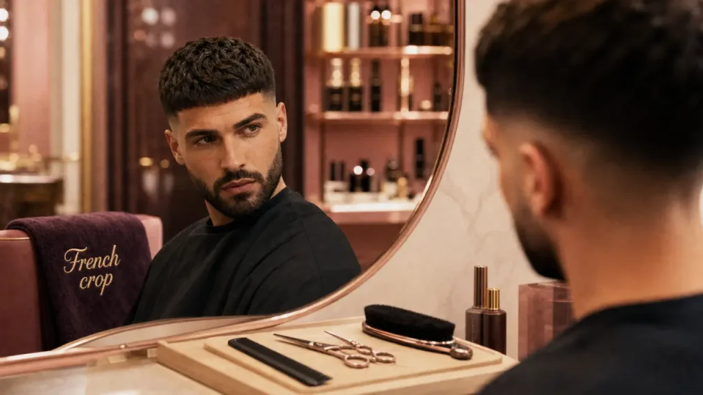 Coupe homme tendance taper fade moderne, vue salon coiffeur