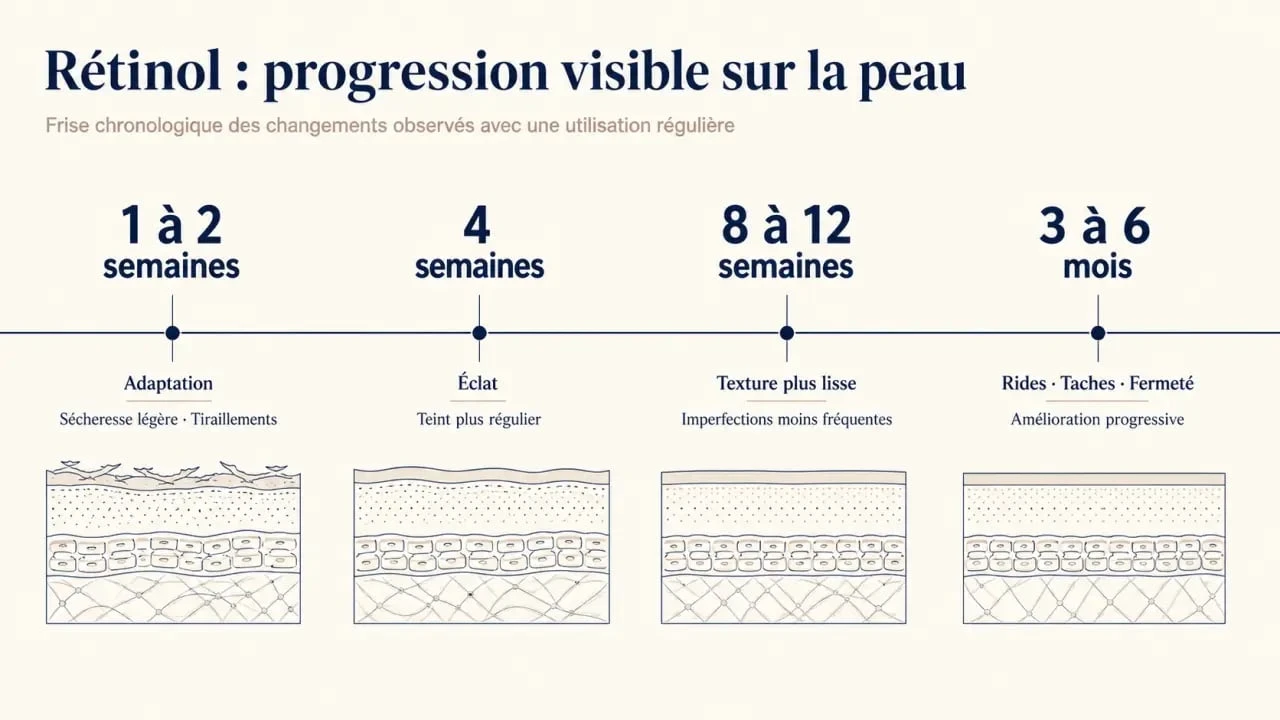 Rétinol effet en combien de temps : frise chronologique des premiers résultats sur la peau