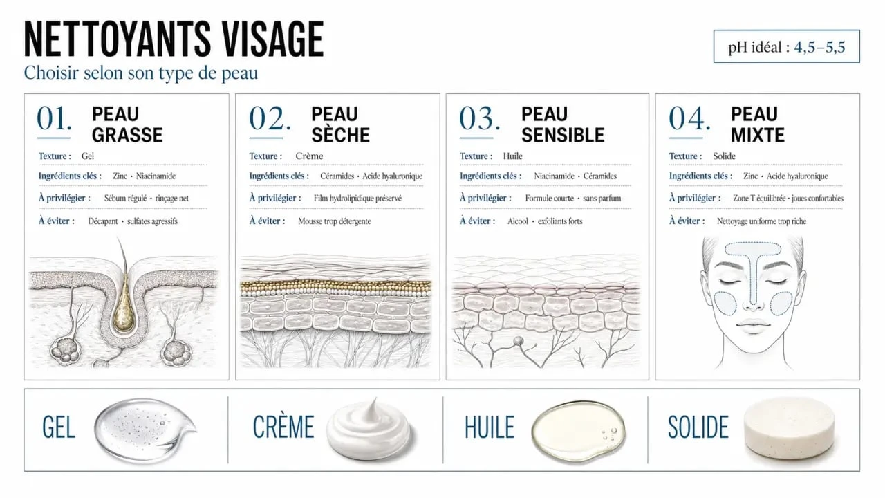 Comparatif du meilleur nettoyant visage selon le type de peau et les ingrédients clés