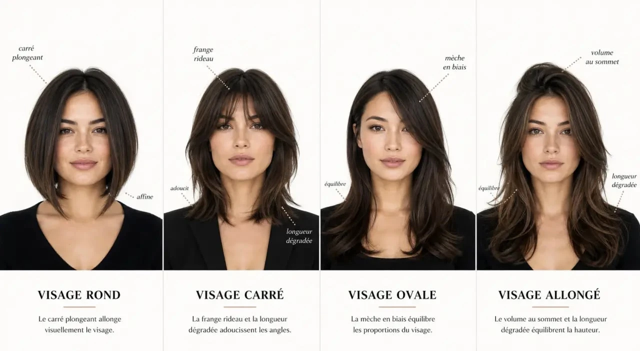 Coiffures qui affinent le visage : comparaison visuelle de coupes et coiffages selon la forme du visage