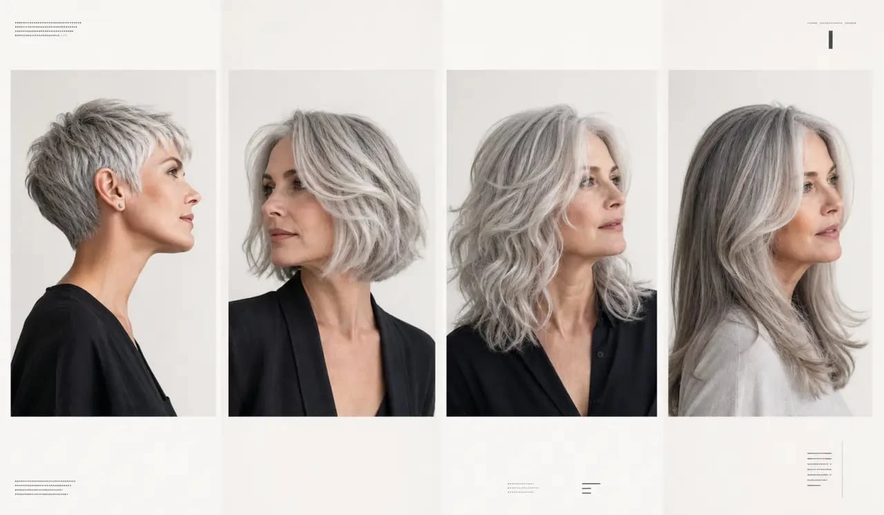 Idées de coupe cheveux gris dégradé avec pixie, carré, mi-long et cheveux longs argentés