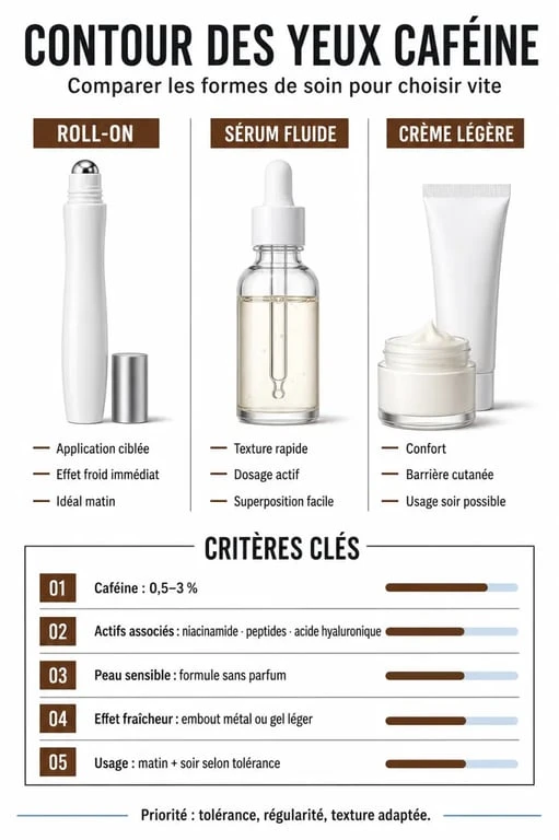 Comparatif du meilleur contour des yeux caféine avec roll-on, sérum et crème légère
