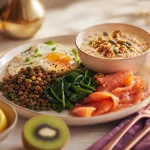 Les aliments bon pour les cheveux : saumon, lentilles et œufs, riches en oméga 3 et fer