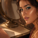 Maquillage hippie lumineux : yeux turquoise et highlighter doré