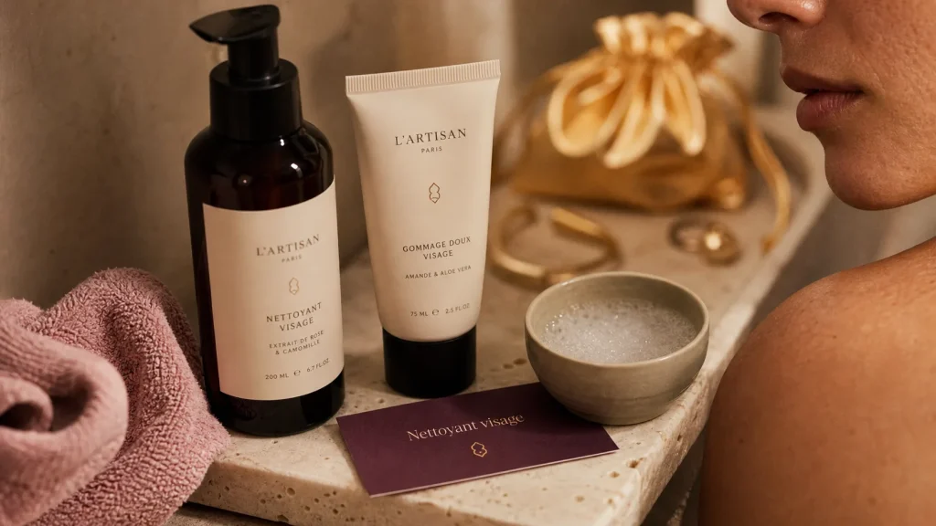 Meilleur nettoyant visage : texture et pH, flacon crème en salle de bain