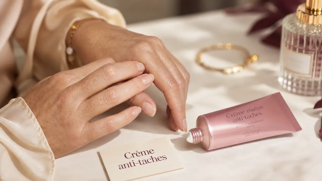 Meilleure crème mains anti-taches : tube sur mains avec taches pigmentaires
