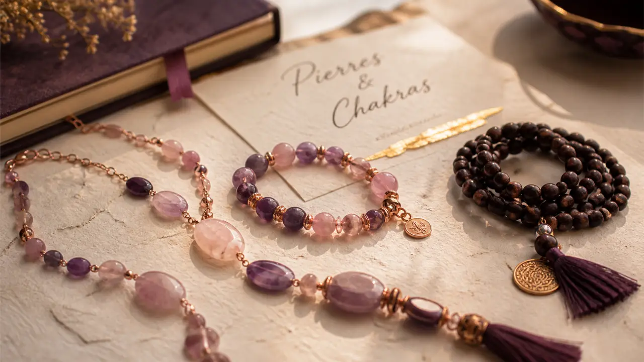 Bijou énergie : quartz rose et améthyste, apaisement, ancrage, protection