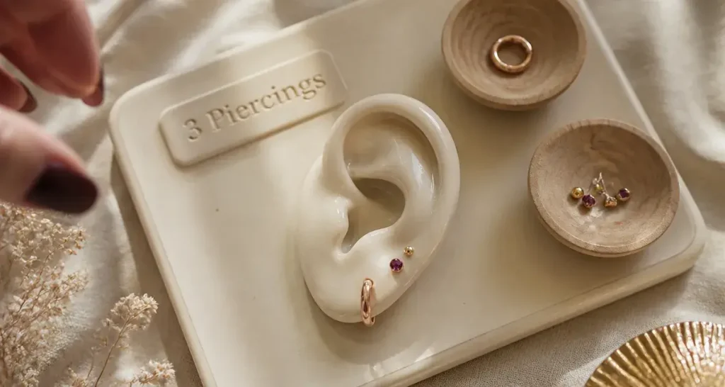 Composition boucles d’oreilles 3 trous : l’ordre de taille qui change tout