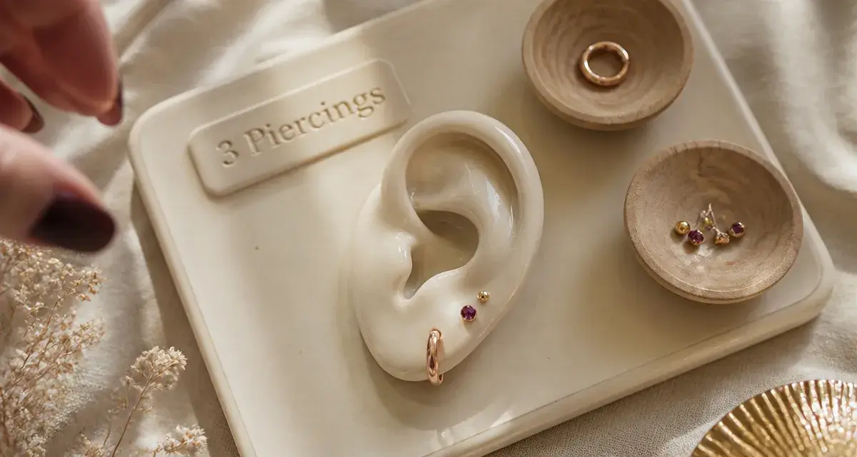 Composition boucles d oreilles 3 trous : mini créole, puce et micro-boule sur lobe