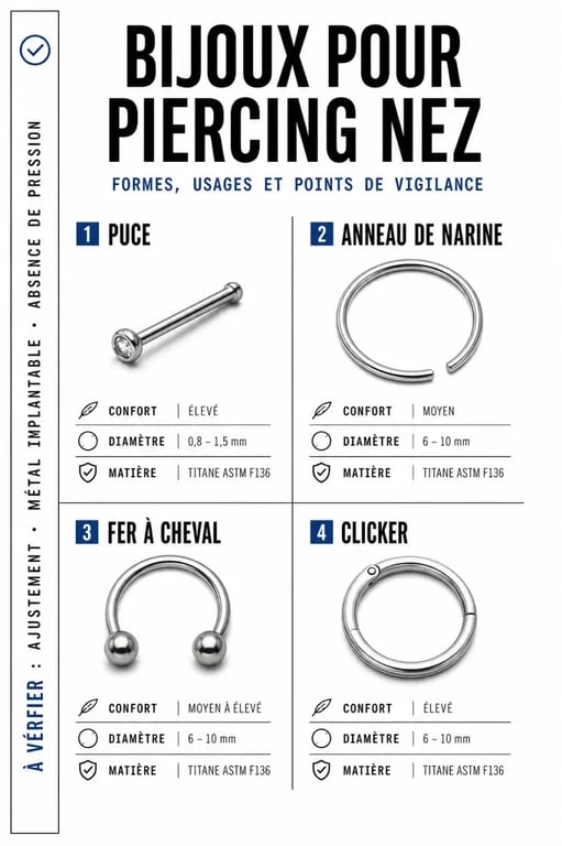 Bijoux piercing nez : comparaison visuelle des principaux modèles et points de vigilance
