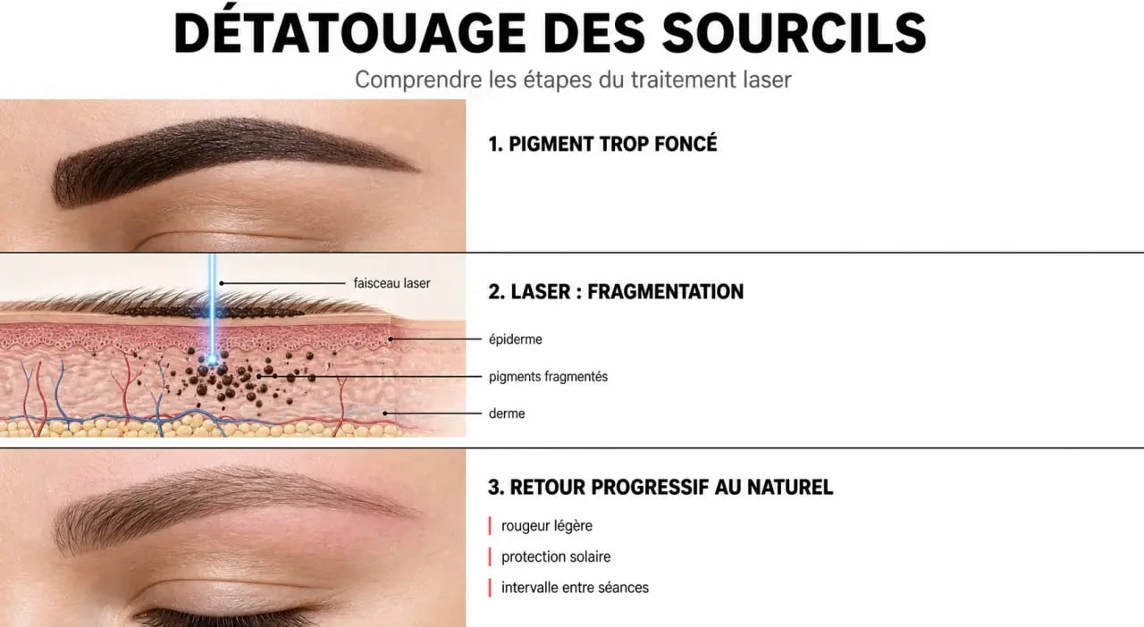 Détatouage sourcils : schéma du laser, des pigments et des suites après séance